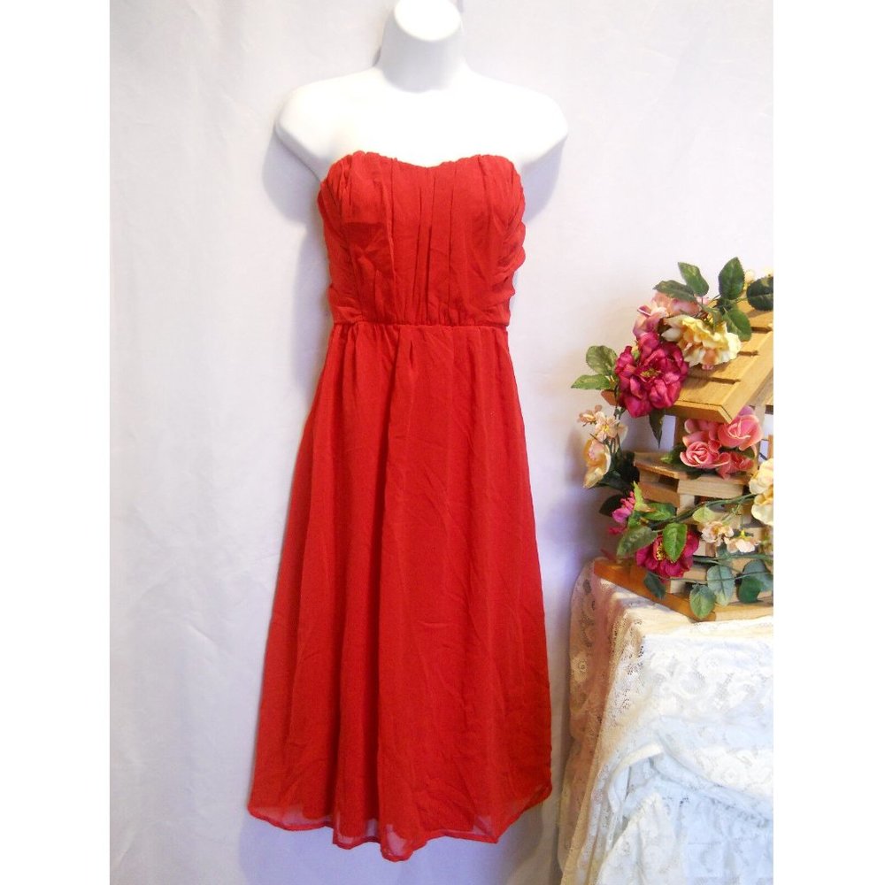 Camila Clothing Women's Formal Dress Chiffon-Overlay Strapless Ruched Red Size M